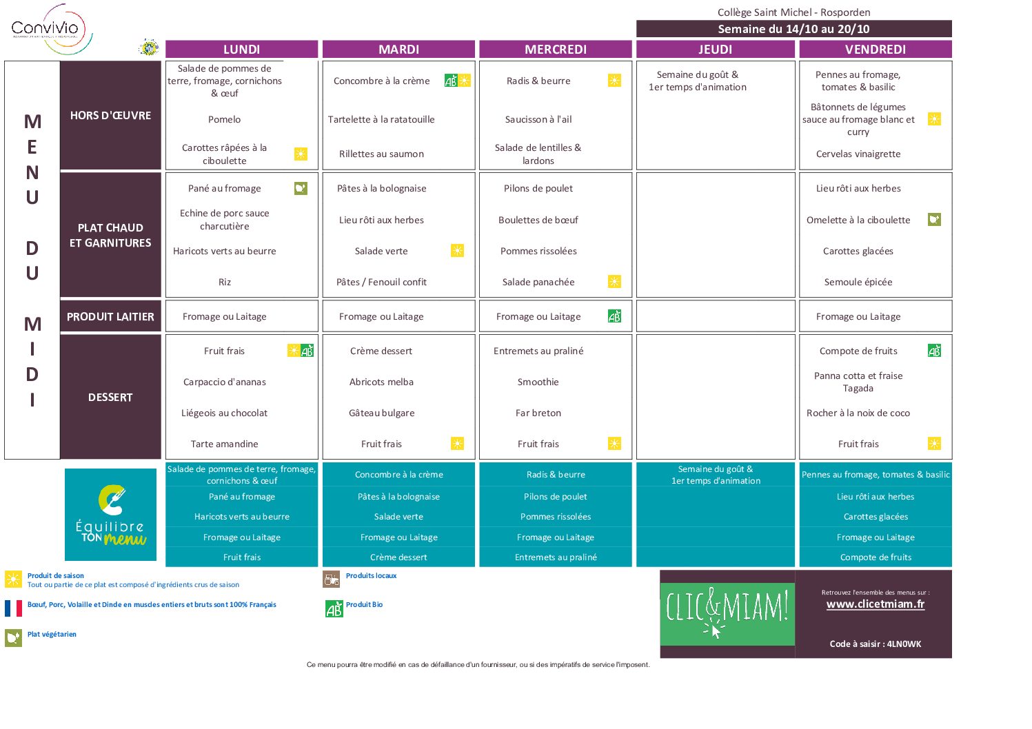 Semaine du 14 au 18 octobre 2024 – Primaires