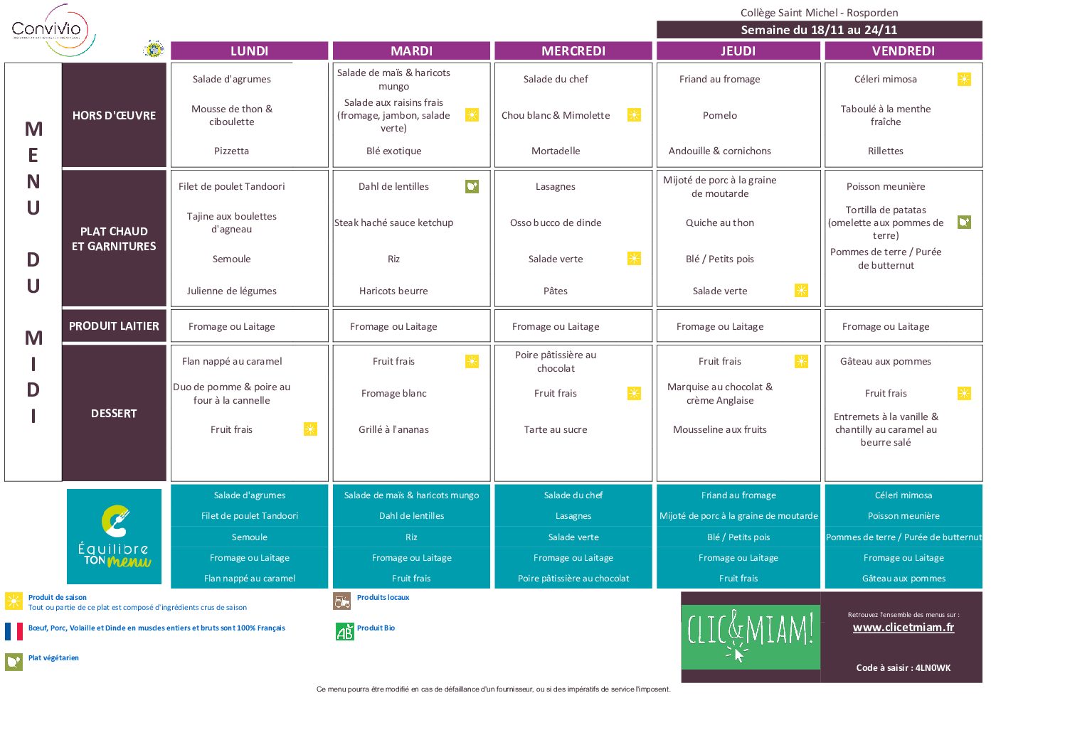 Semaine du 18 au 22 novembre 2024 – Primaires